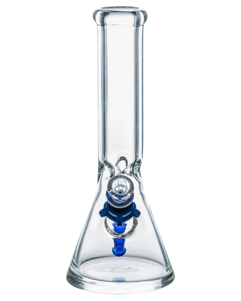 Blue 12" Thick Glass Beaker Bong with Colored Downstem