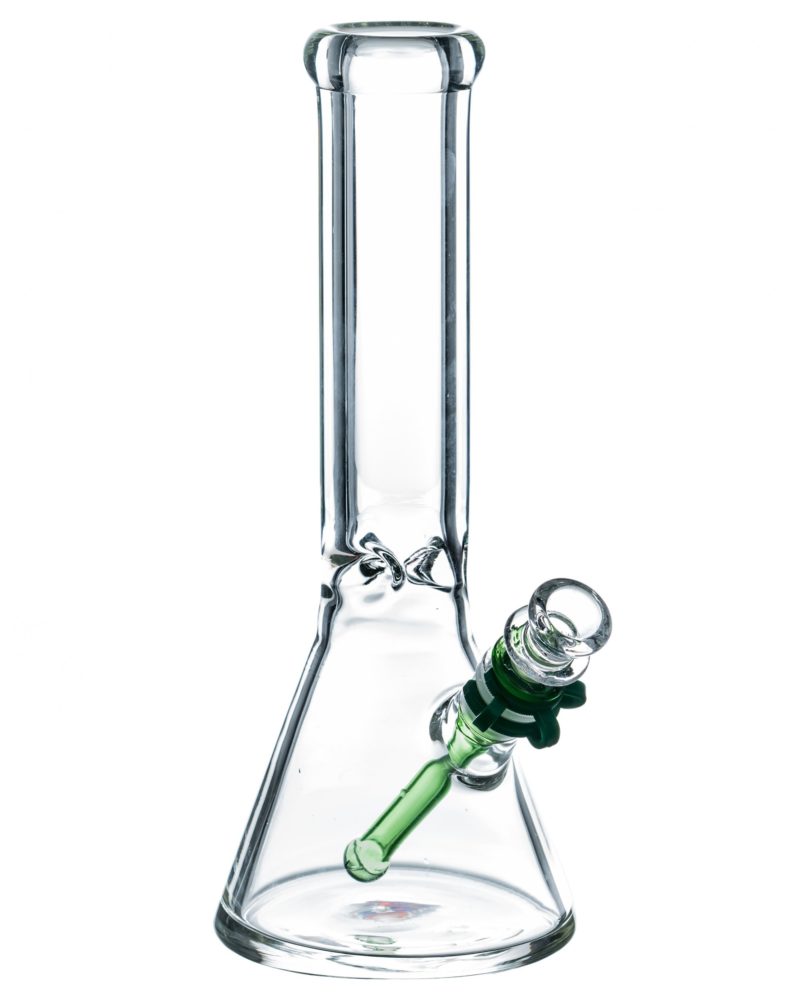 Green 12" Thick Glass Beaker Bong with Colored Downstem