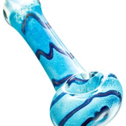 Blue Fritted Spoon Pipe with Swirl Accents