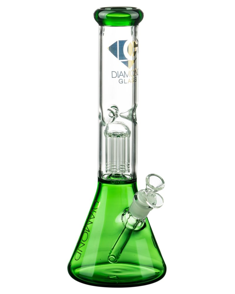 Diamond Glass 13" Eight Arm Tree Perc Beaker in Green