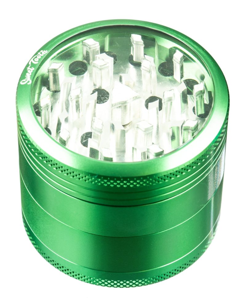 Green 4-Piece Medium Diamond Teeth Clear Top Aluminum Grinder
